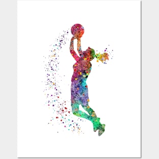 Girl Basketball Painting Watercolor Art Print Sports Gifts Posters and Art